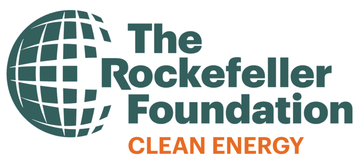 the text 'The Rockefeller Foundation' in RF dark green with the globe logo and 'Clean Energy' in orange