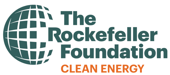 the text 'The Rockefeller Foundation' in RF dark green with the globe logo and 'Clean Energy' in orange