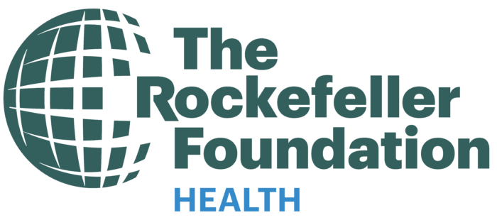 the text "The Rockefeller Foundation" in RF dark green with the globe logo and "Health" in blue
