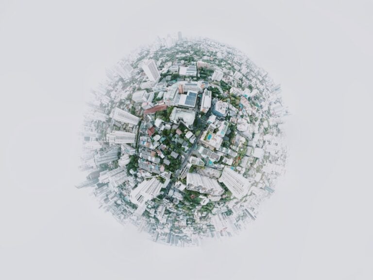 buildings in a spherical shape of earth