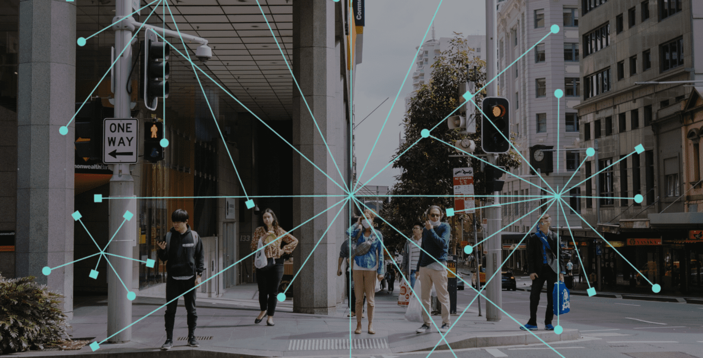 People walking down the street.