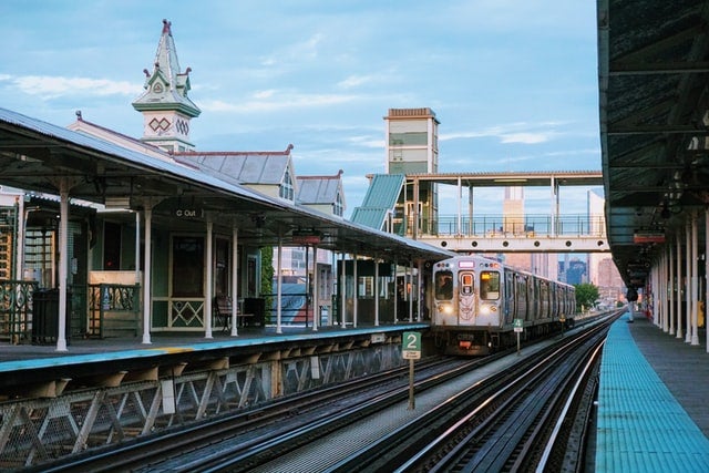 a subway train on a station