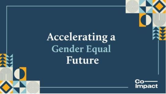 Image is of a graphic that says the text "Accelerating a Gender Equal Future"
