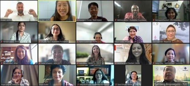 group shot of men and women working virutally.