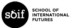 black and white logo of SOIF with text that reads "school of international futures"