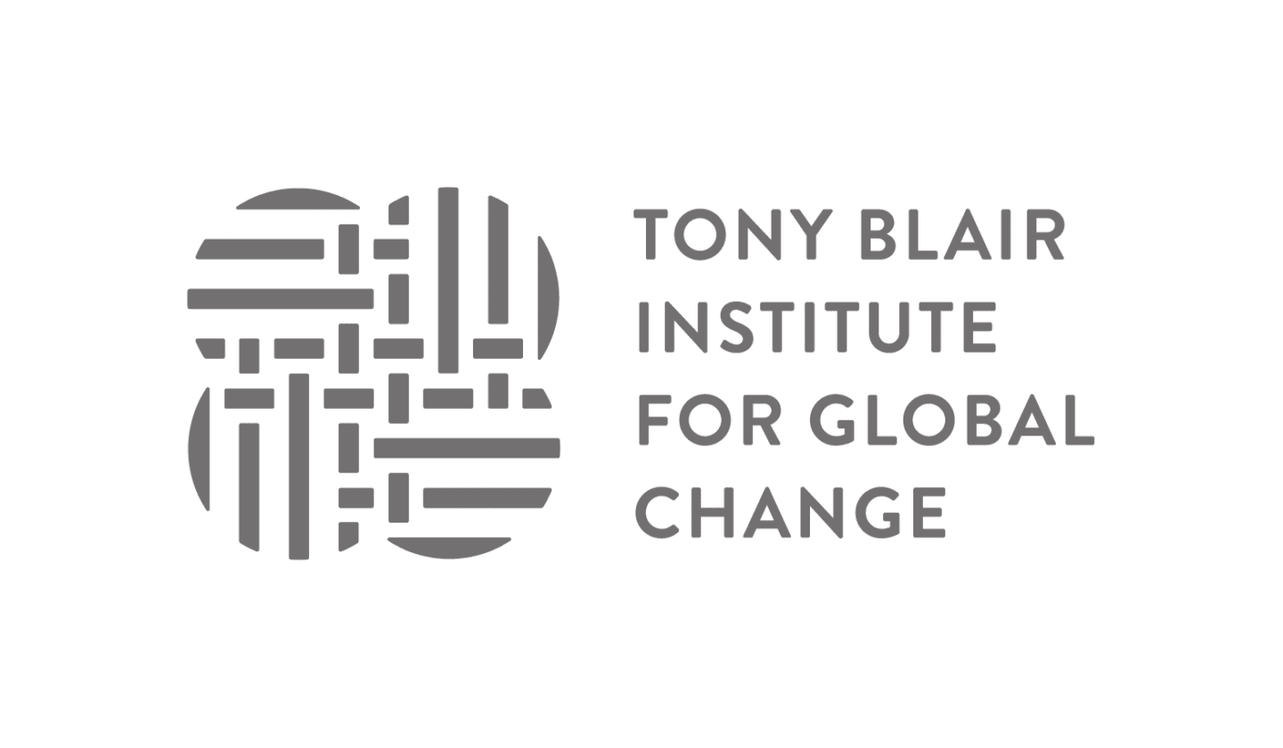 grey and white logo that reads "Tony Blair Institute for Global Change"