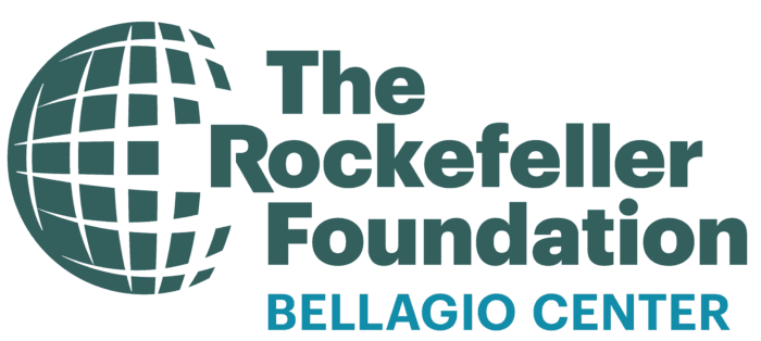 the text "The Rockefeller Foundation" in RF dark green with the globe logo and "Bellagio Center" in blue