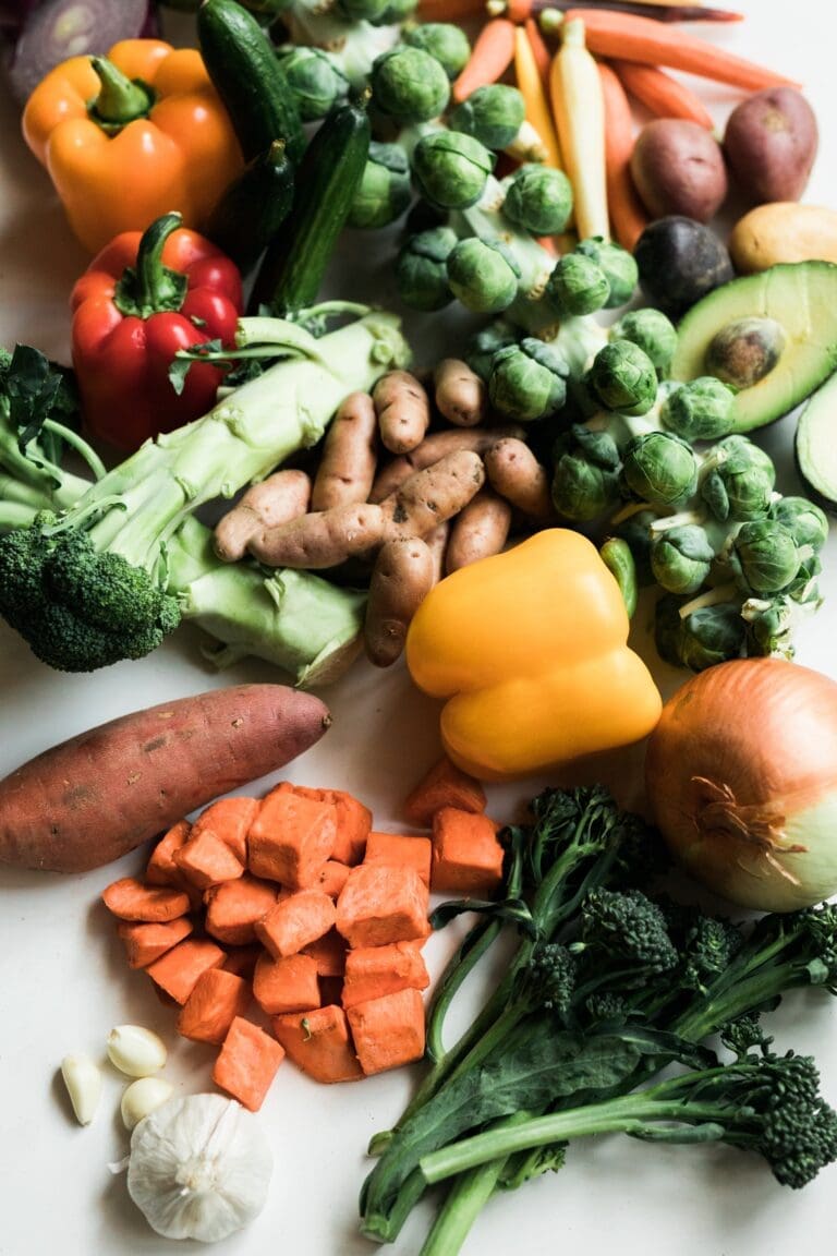 vegetables laid out on a table.