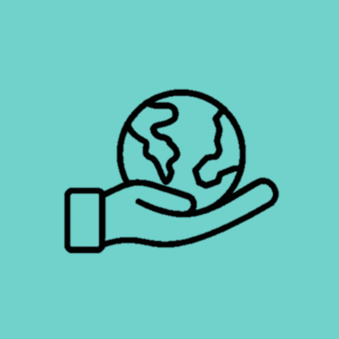 Image is of an outline of a hand holding the world in it's palm.