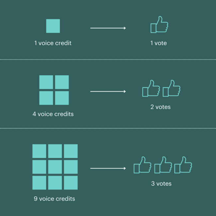 Image is a graphic of quadratic voting.