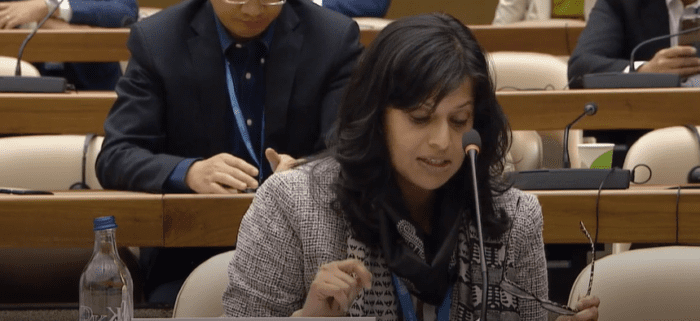 Manisha Bhinge speaks about climate change and health during the 76th World Health Assembly.