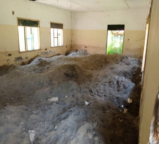 Sand deposited as a result of floods in Kilembe Mines Hospital, Kasese District, Uganda (Photo Credit Makerere University School of Public Health)