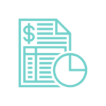 outline of a paper and a clock in light blue.