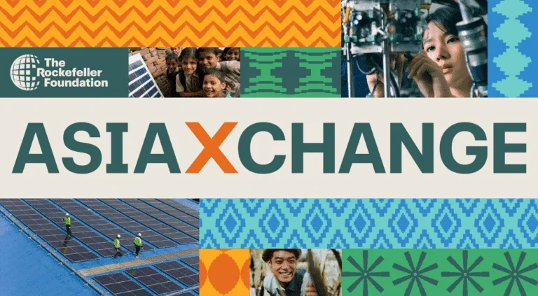 AsiaXchange Conference poster featuring event details and graphics related to the conference theme and speakers.